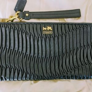 Coach Madison Pleated Black Leather Wristlet